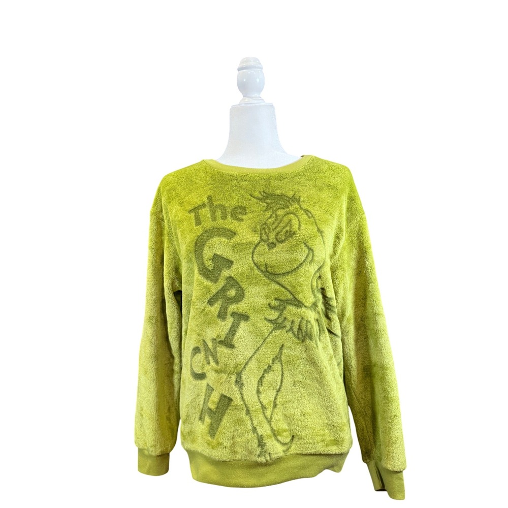 Dr. Seuss The Grinch Fleece Sweatshirt Lime Green Holiday Pullover Small